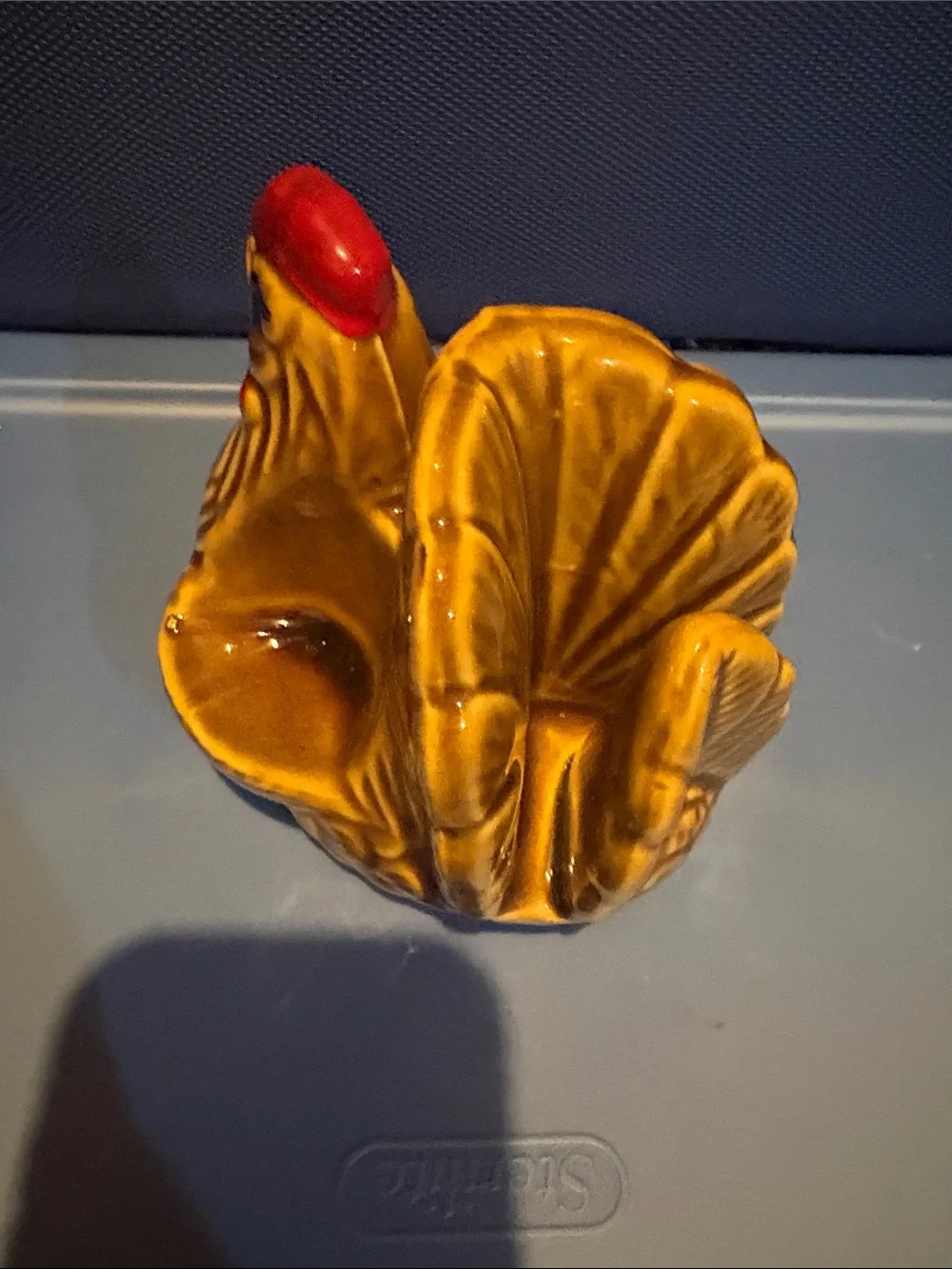 Vintage Ceramic Hen Napkin holder with spots for shakers- Yellow and Red